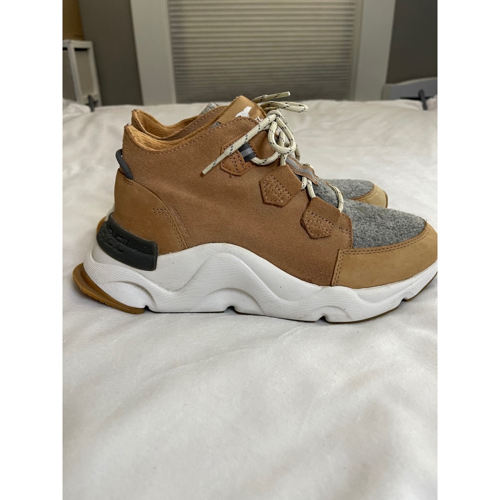 Sorel Kinetic RNEGD Sport Tan Suede Grey Felt Sneakers Womens 8